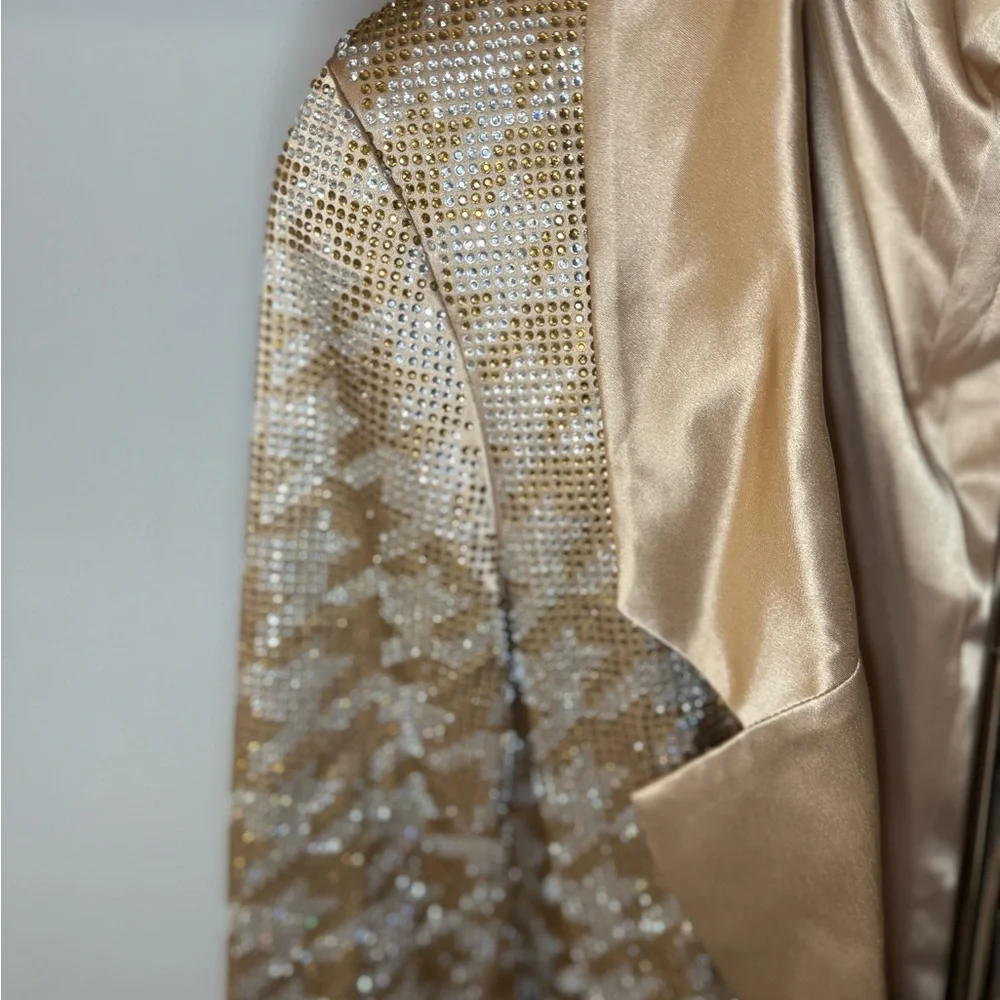 Retrofete Jules Embelished Blazer Mini Dress XS Gold Sequin Houndstooth - Picture 7 of 7
